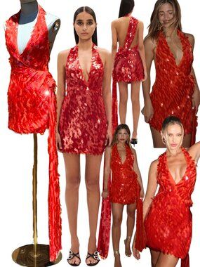 🆕 MISHA COLLECTION 🧿 NWOT Red Sapphire Sequins Mini Dress, Sz XXS - Sz US 0